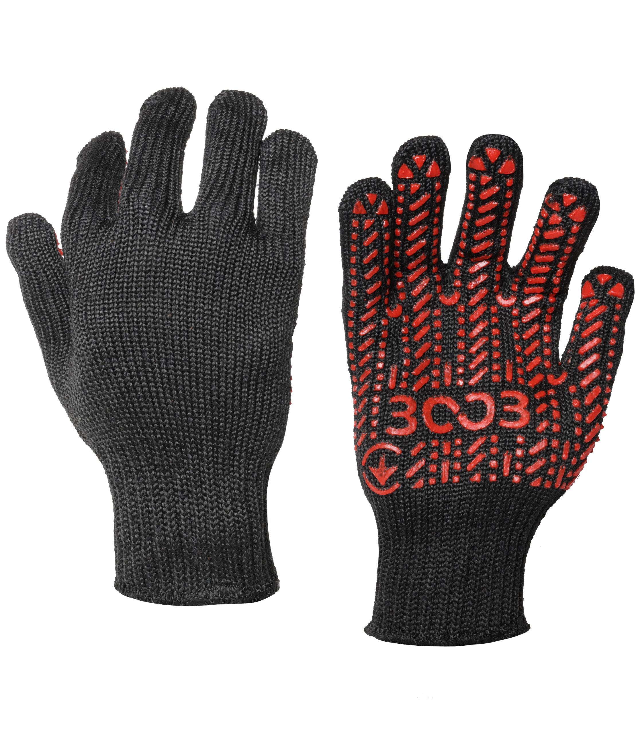 Рукавички 3003 з ПВХ крапкою 7кл.,LUX+ чорний (червона ПВХ крапка)300 пар/уп